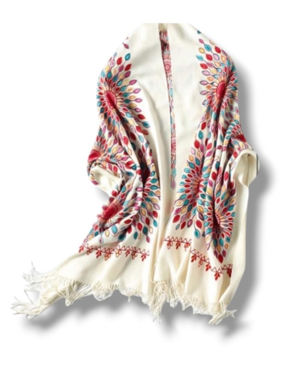 Urban CoCo Women’s Embroidered Shawl Scarf Wraps Colorful Detailed Ethnic Design